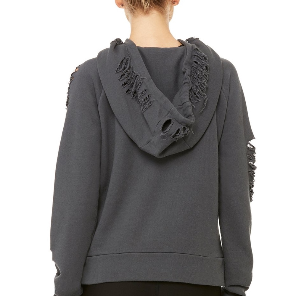 NWT Alo Yoga Ripped Hoodie in Anthracite - Picture 3 of 4